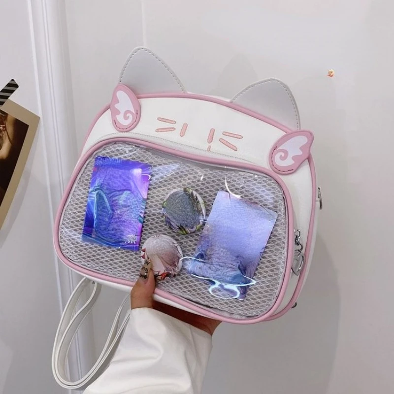 Transparent Kawaii Cute Cat Crossbody Bags Contrast Color Fashion All Match Girls Ita Bag Sweet Y2k Women Chic Shoulder Handbags