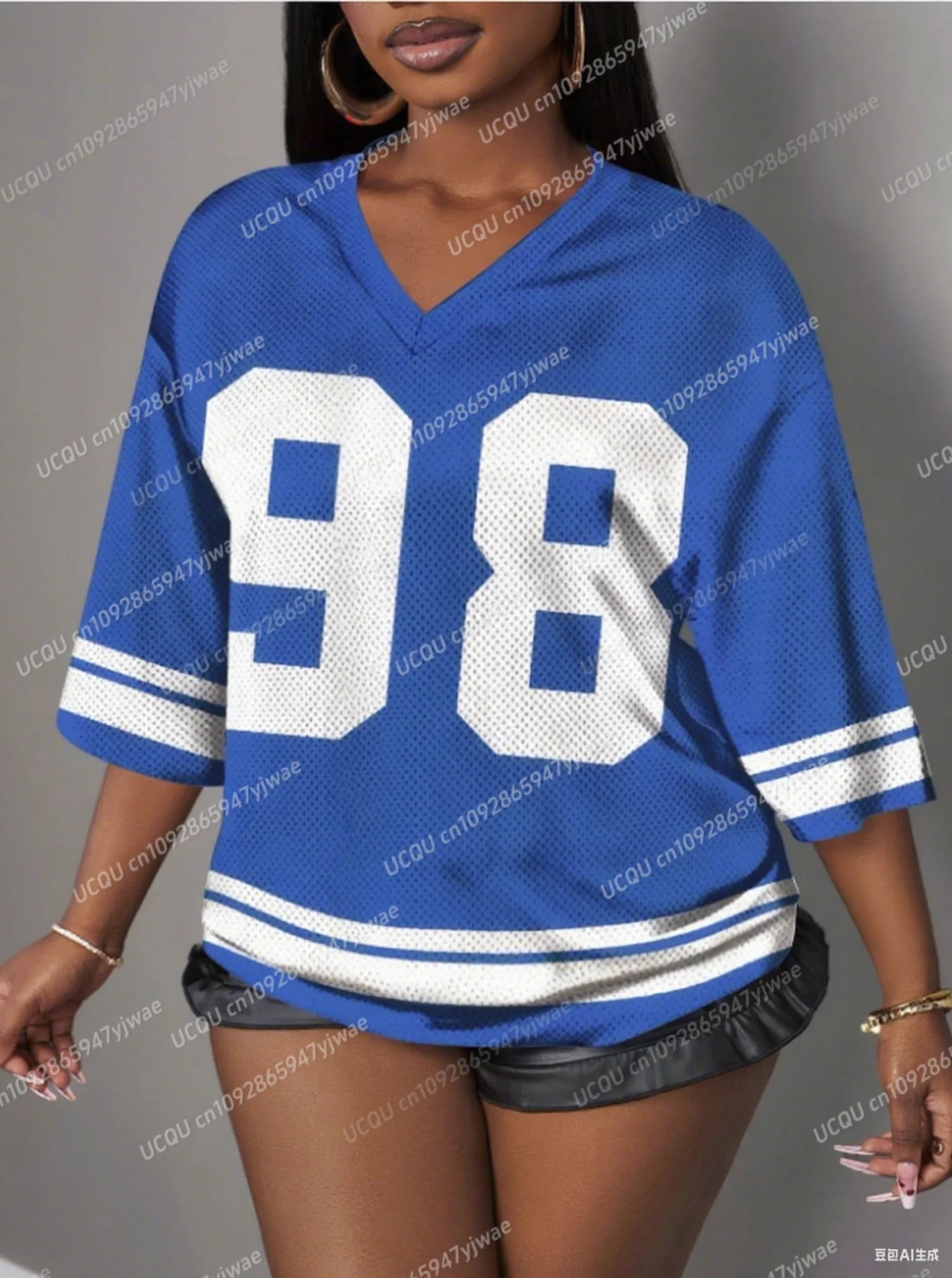 

2025 женская летняя футболка из сетчатой ткани с принтом номер 98, дышащая сетка с v-образным вырезом, летний топ для серфинга, повседневные футболки с графическим принтом