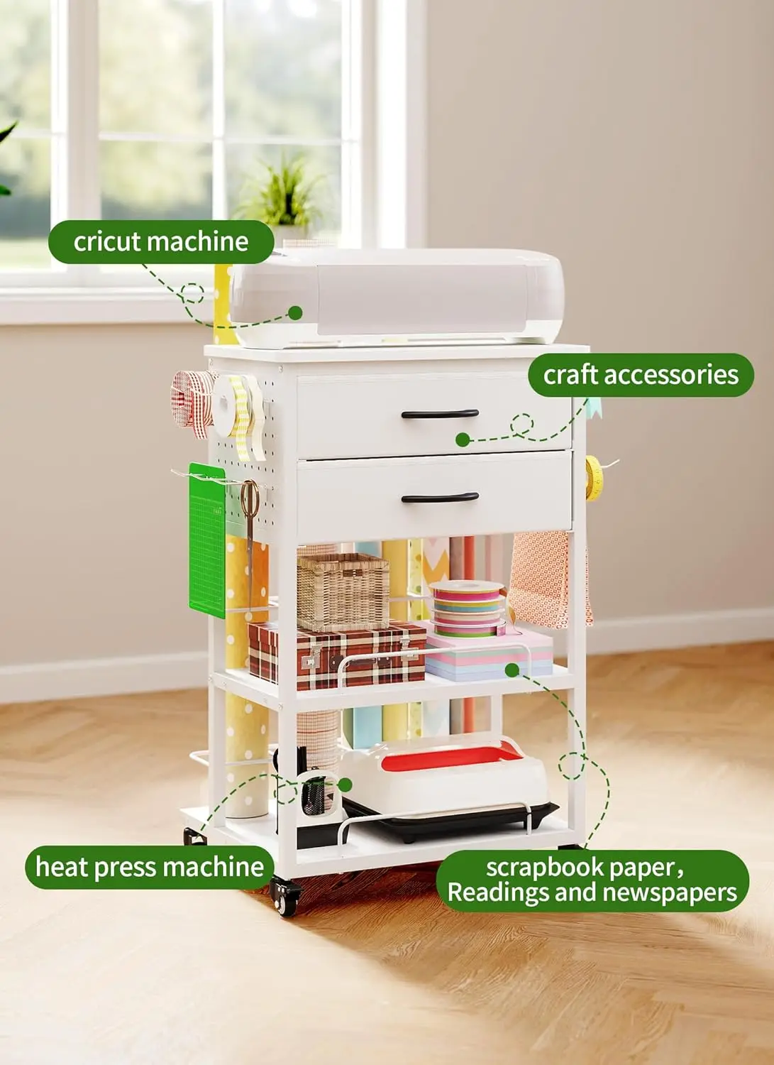 تخزين ورق التغليف، تخزين تغليف الهدايا الدوارة مع درجين من القماش، منظمات الحرف اليدوية والتخزين مع حقيبة هدايا شريطية، جديد