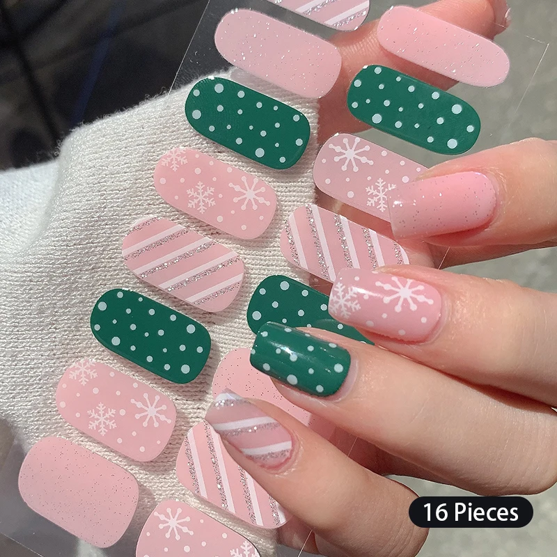 Christmas Nail Stickers Snowflakes Glitter Full Cover Wraps Snow Santa Sock Stickers for Nails DIY Manicure Nail Art Decoration