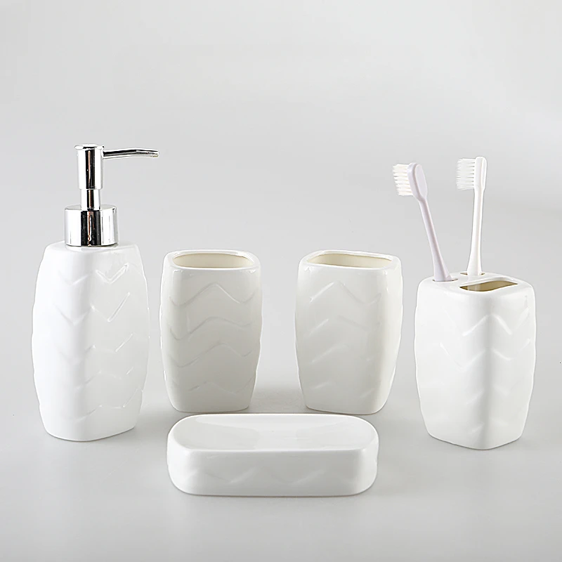 White Ceramic Bathroom Five Piece Set Toothbrush Cup Hotel Bathroom Decorations Soap Storage Tray Ceramic Mouthwash Cup