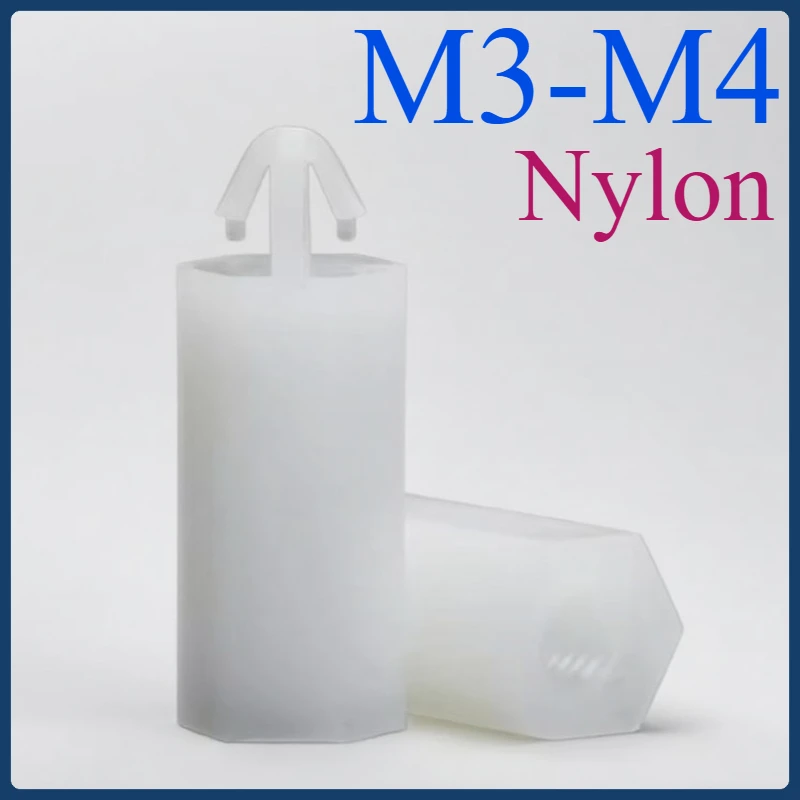 

White Nylon Spacer Screws - M3/M4 Sizes, Hexagonal Thread, Plastic Support Pads & Struts for PC Board Fixing Clips