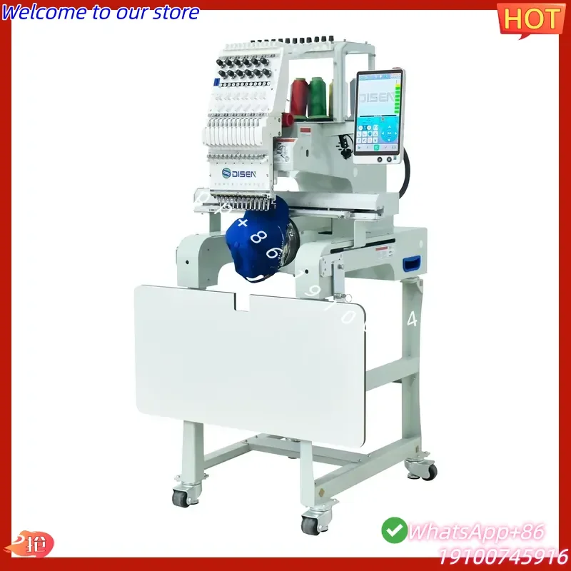 2026Hot DISEN Single Head Multi 12 15 Needles Computerized Flat Hat Cap Garment Pillow Towel Bag T-shirt Embroidery Machine