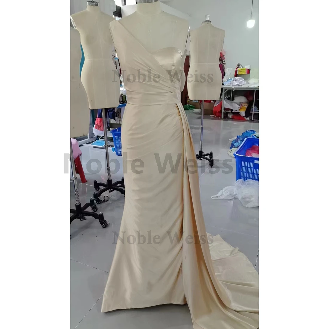 Elegant One Shoulder Bridesmaid Dresses Mermaid Satin Long Trumpet Formal Evening Gowns Customize image 5