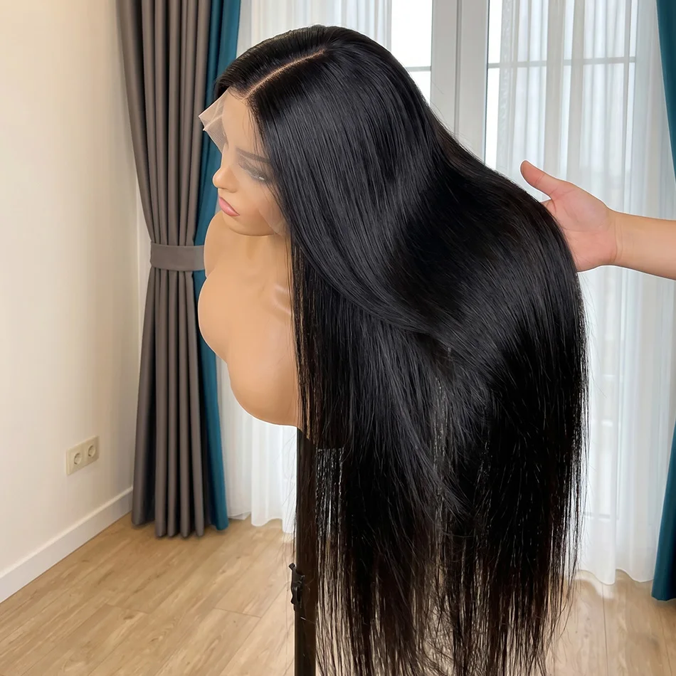 

Premium 40 Inch Extra Long 250% Density Natural Black 13x4 HD Lace Frontal Bone Straight Silky Soft 13x6 Remy Human Hair Wigs Wear and Go Pre Plucked Hairline Invisible Bleached Knots 5x5 Glueless Closure Thick Ends