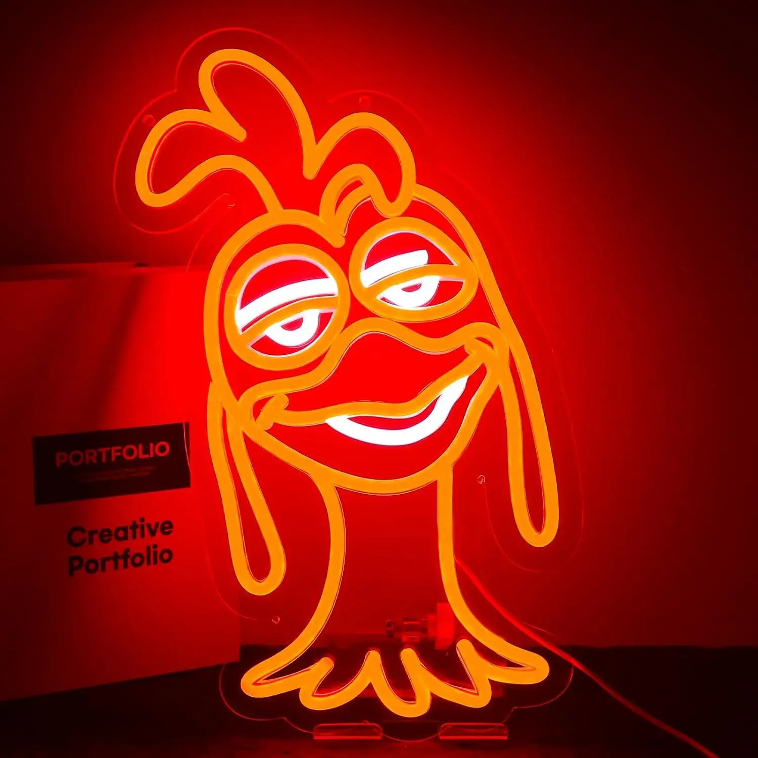 Cartoon Fire Chicken Neon Sign USB Dimmable LED Wall Light For Fried Chicken Shop Fast Food Restaurant Bar Party Wall Decoration