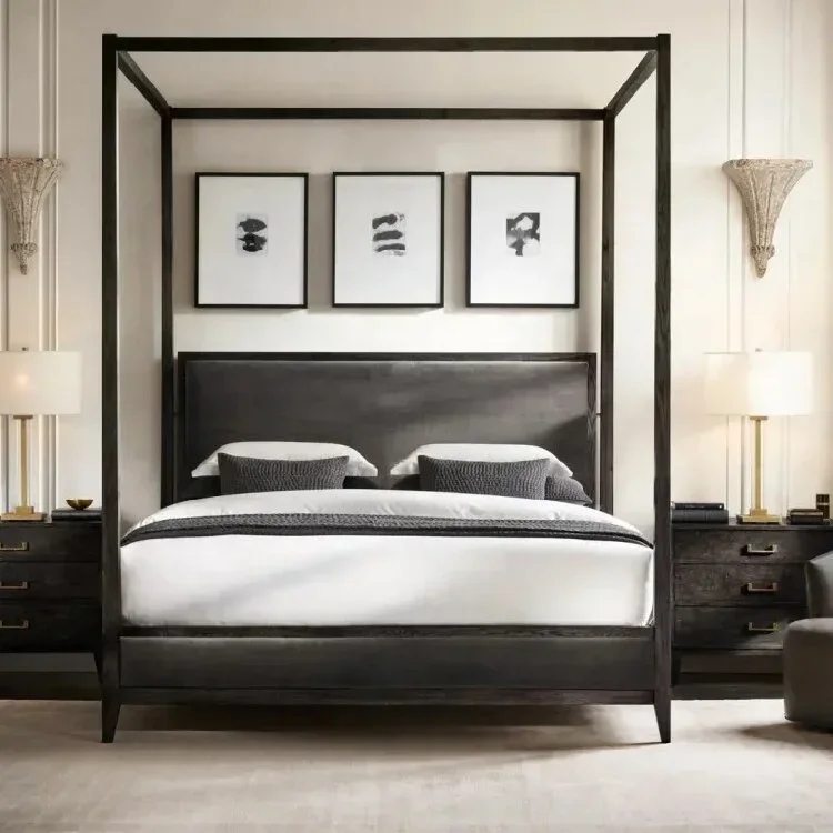 

# Custom Bedroom Furniture Wooden Oak Platform Queen King Size Canopy Bed 4 Poster Bed #