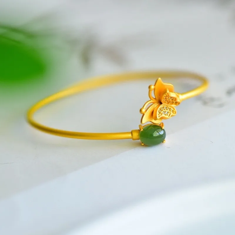 

Copper Inlaid Hetian Jade Jasper Butterfly Women's Simple and Versatile Bracelet
