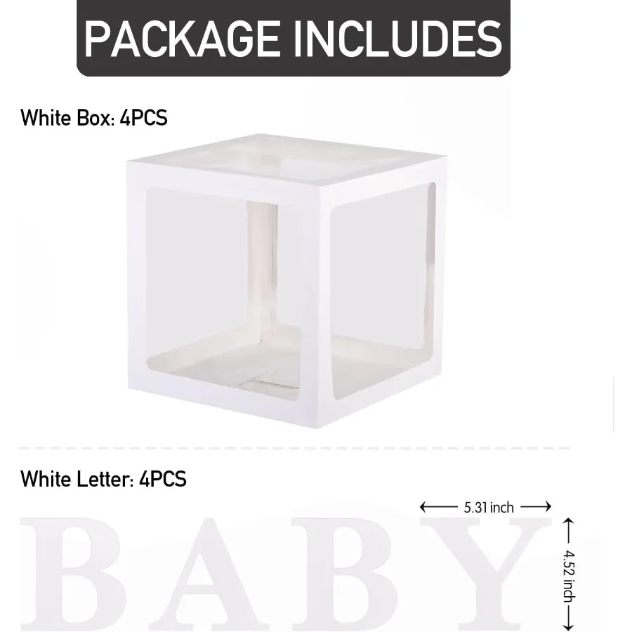 White Clear Baby Boxes with Baby Lette Party Decoration Transparent Ballon Boxes Backdrop Baby Shower Birthday Party Gender Rev