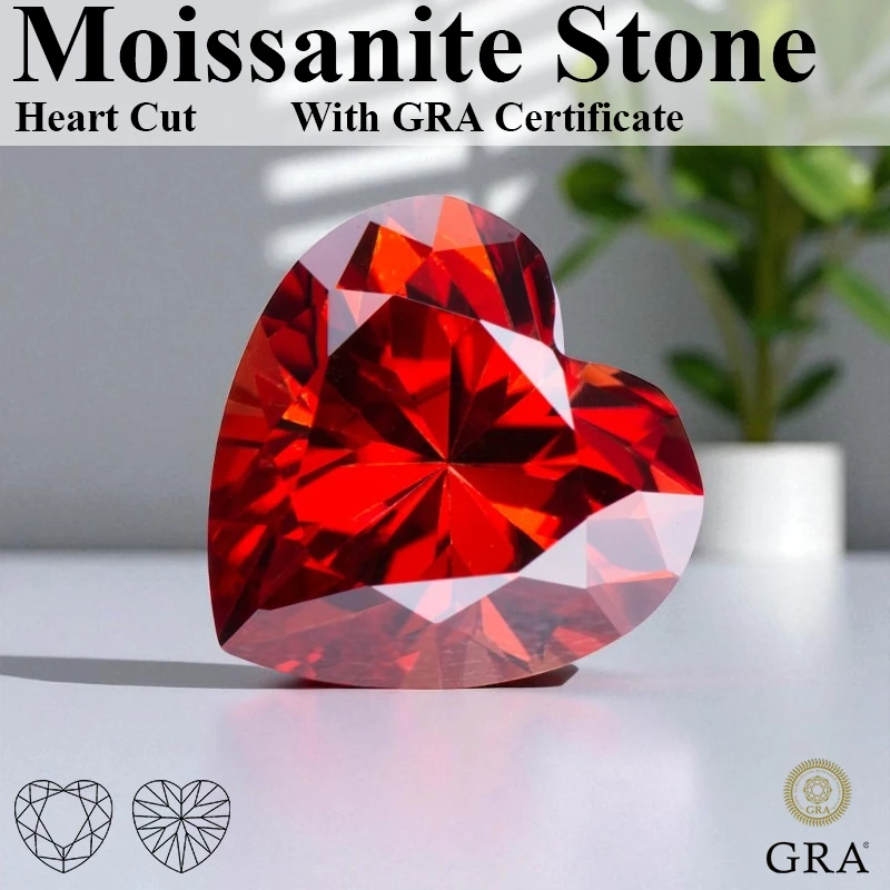 

Moissanite Diamond Heart Cut Garnet Loose Gemstone For Charms Women Jewelry Making Material With Certificate