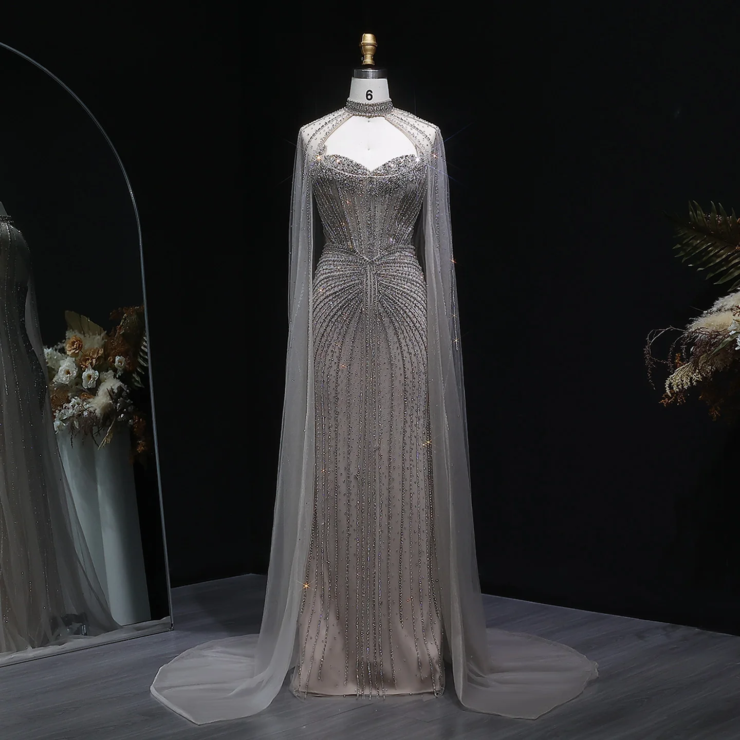 Sharon Said Luxuriöses Weinrotes Abendkleid mit Cape-Ärmeln, Lang, Rosa, für Damen, Hochzeit, Party, Ballkleider, Arabisch, SS156, Maßanfertigung – Detail 19