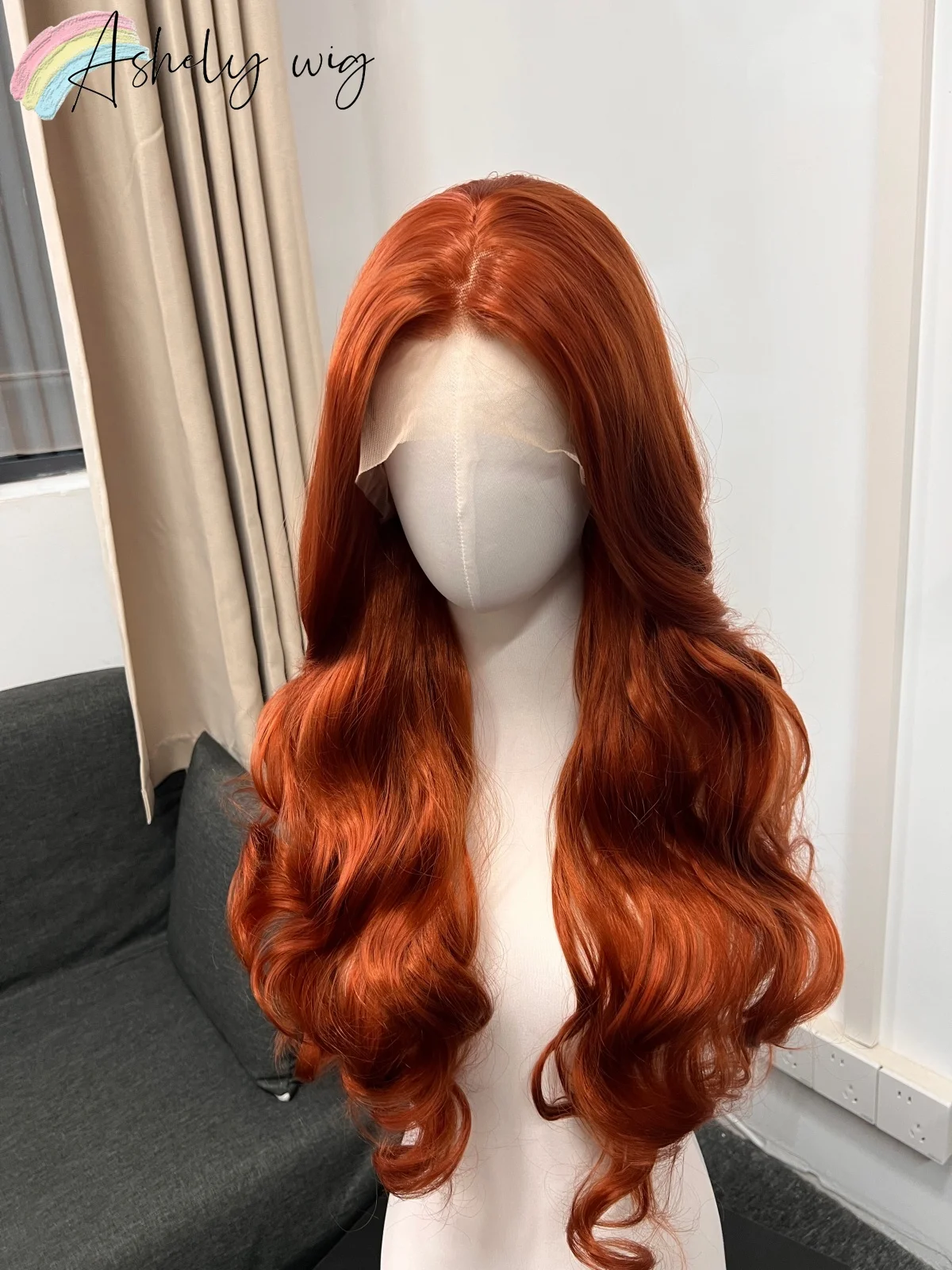 24in Auburn Copper Long Curly Lace Front Wig Vibrant Ginger Wavy Synthetic Wig Pre-plucked Hairline for Costume Daily Fashion