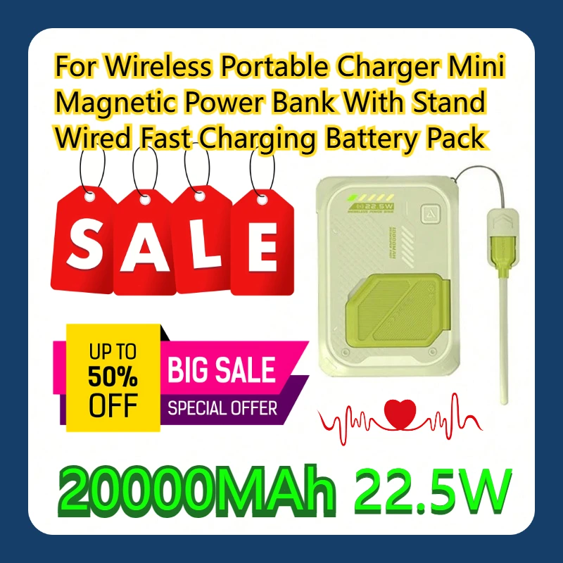 

For 20000MAh Wireless Portable Charger Mini Magnetic Power Bank With Stand Wired 22.5W Fast Charging Battery Pack
