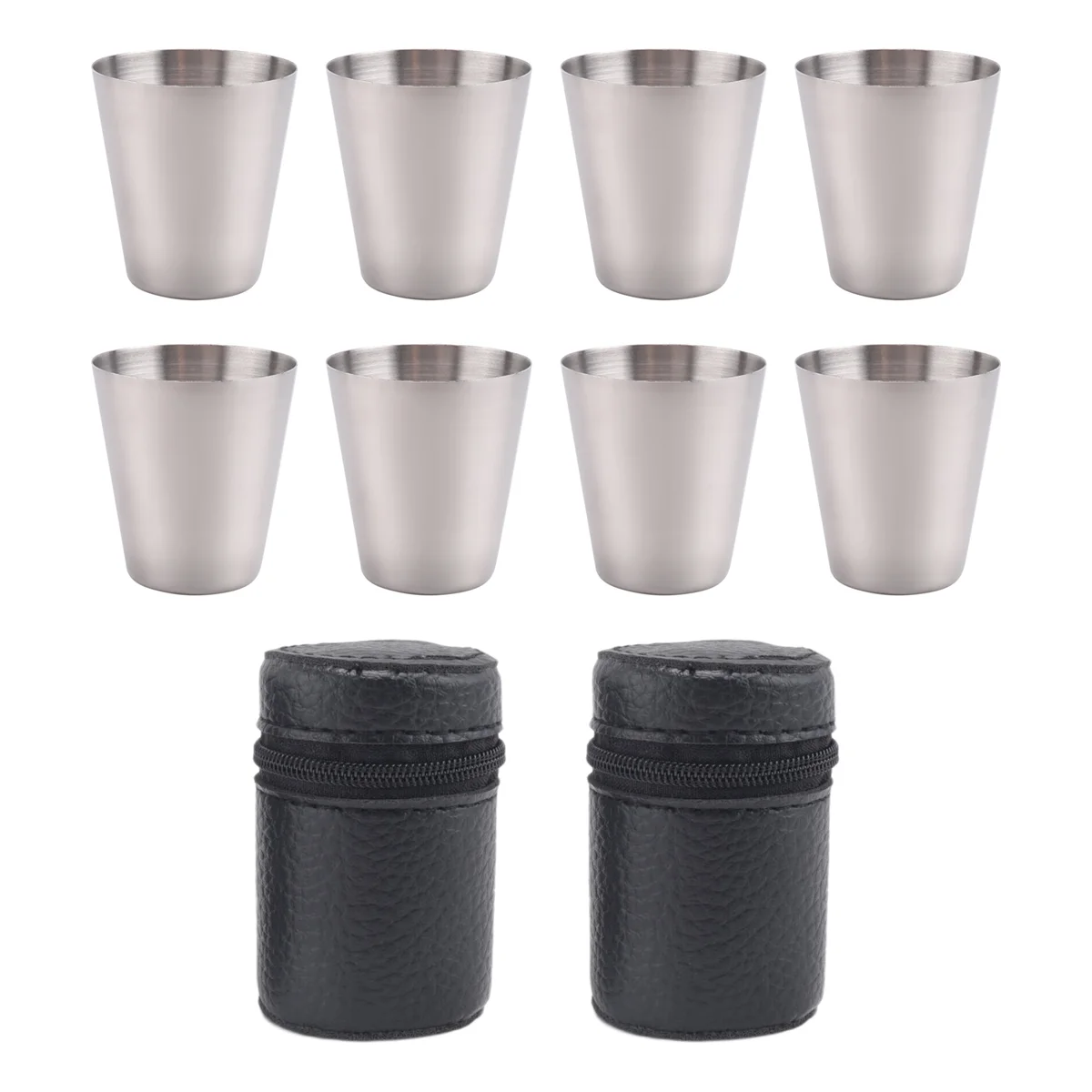 A24P مصقول 30 مل كوب زجاجي صغير من الفولاذ المقاوم للصدأ كؤوس مشروبات للشرب مع حقيبة أغطية جلد لبار المطبخ المنزلي