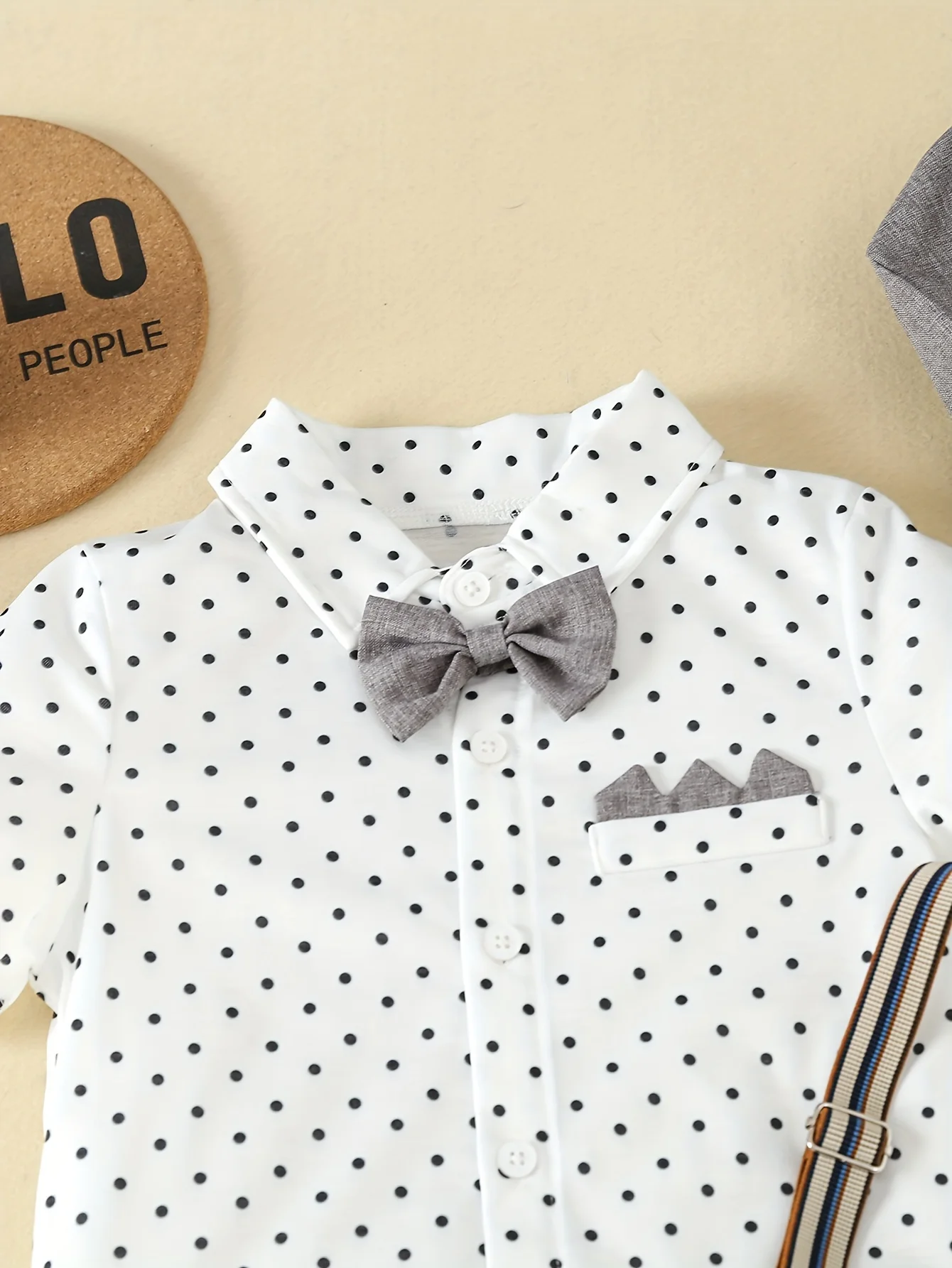 Boys Summer Party Gentleman Dress Three Piece Set, Bow Dot Short sleeved Shirt+Strap Grey Shorts+Hat