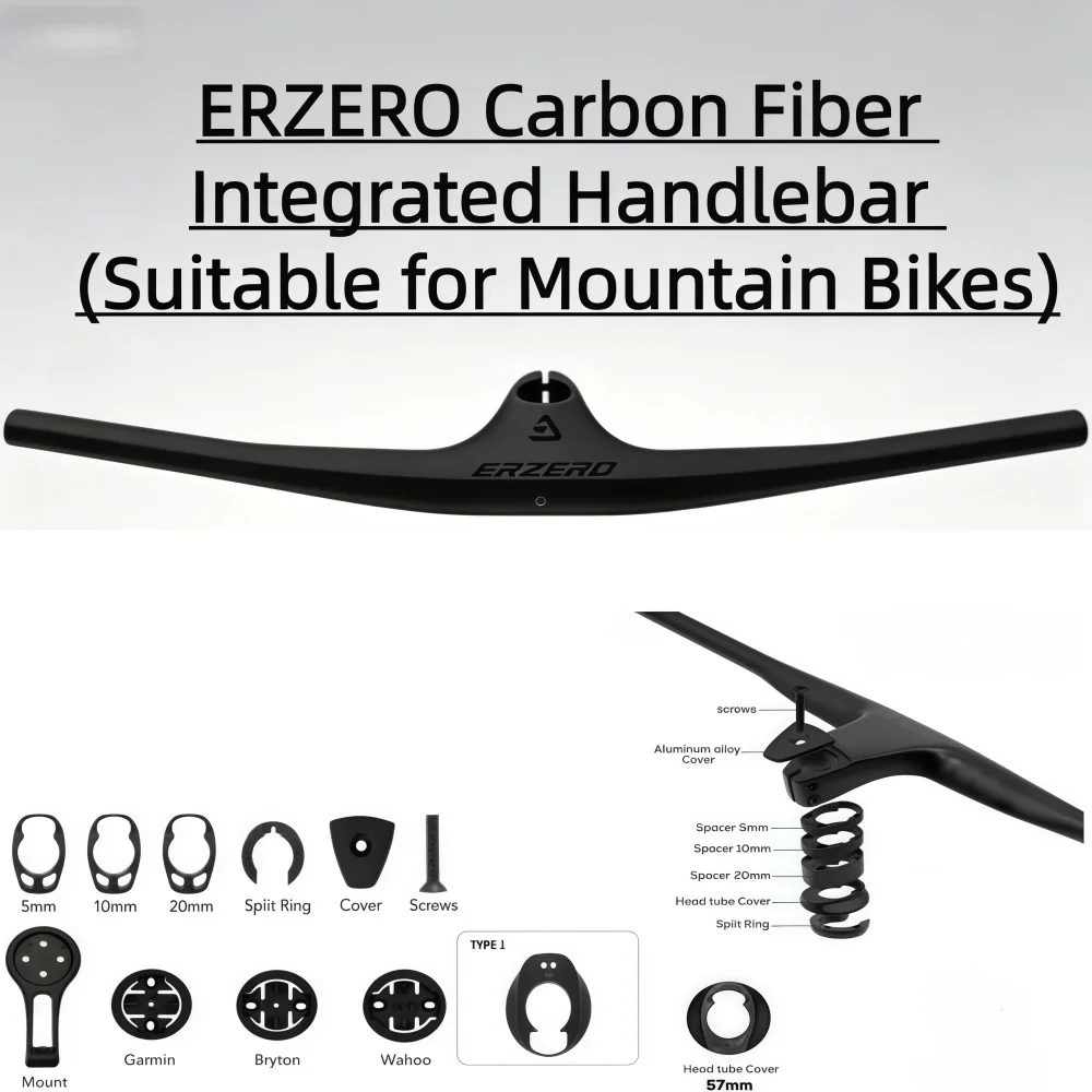 

ERZERO Mountain Bike Carbon Fiber Handlebar 50mm-90mm length 740-780mm Suitable For Mountain Bike XC Full Carbon integrated Cock