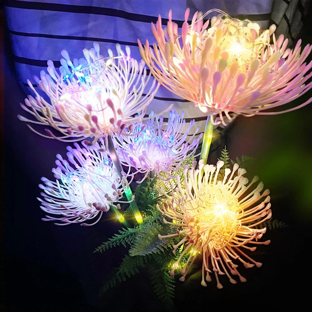 2Pcs Solar Powered LED Glowing Flowers Waterproof Solar Decorative Lights with Glowing Flowers and Stems for Garden Decoration