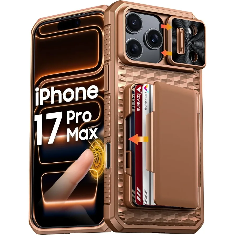 

Чехол-кошелек для iPhone 17 Pro Max, держатель для RFID-карт, чехол для камеры управления, прочный противоударный силиконовый защитный чехол для всего тела