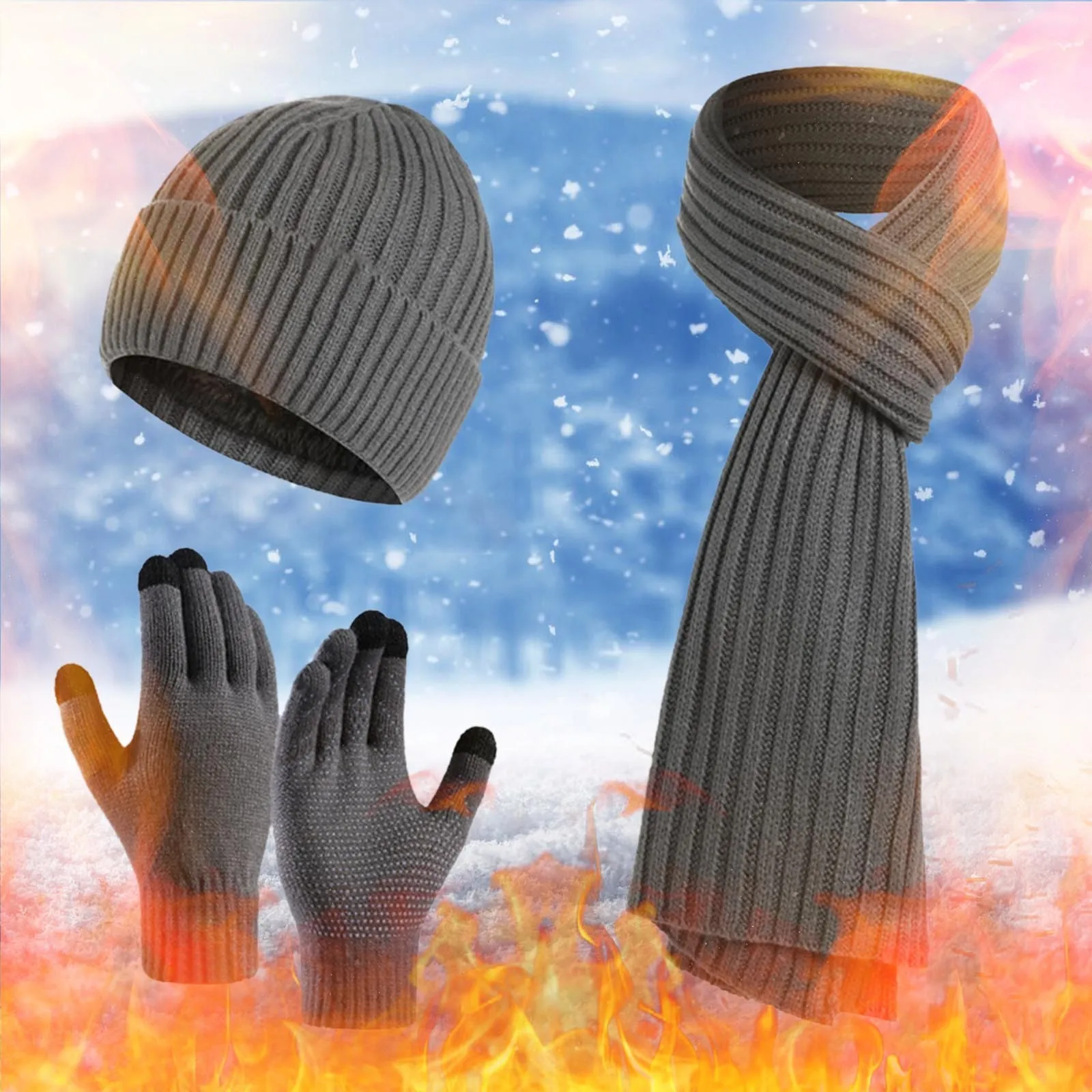 Women&Men Autumn And Winter Warm Wool Hat Scarf Gloves Slouchy Three Pieces Winter Snow Knit Cap Screen Mittens Scarves Sets