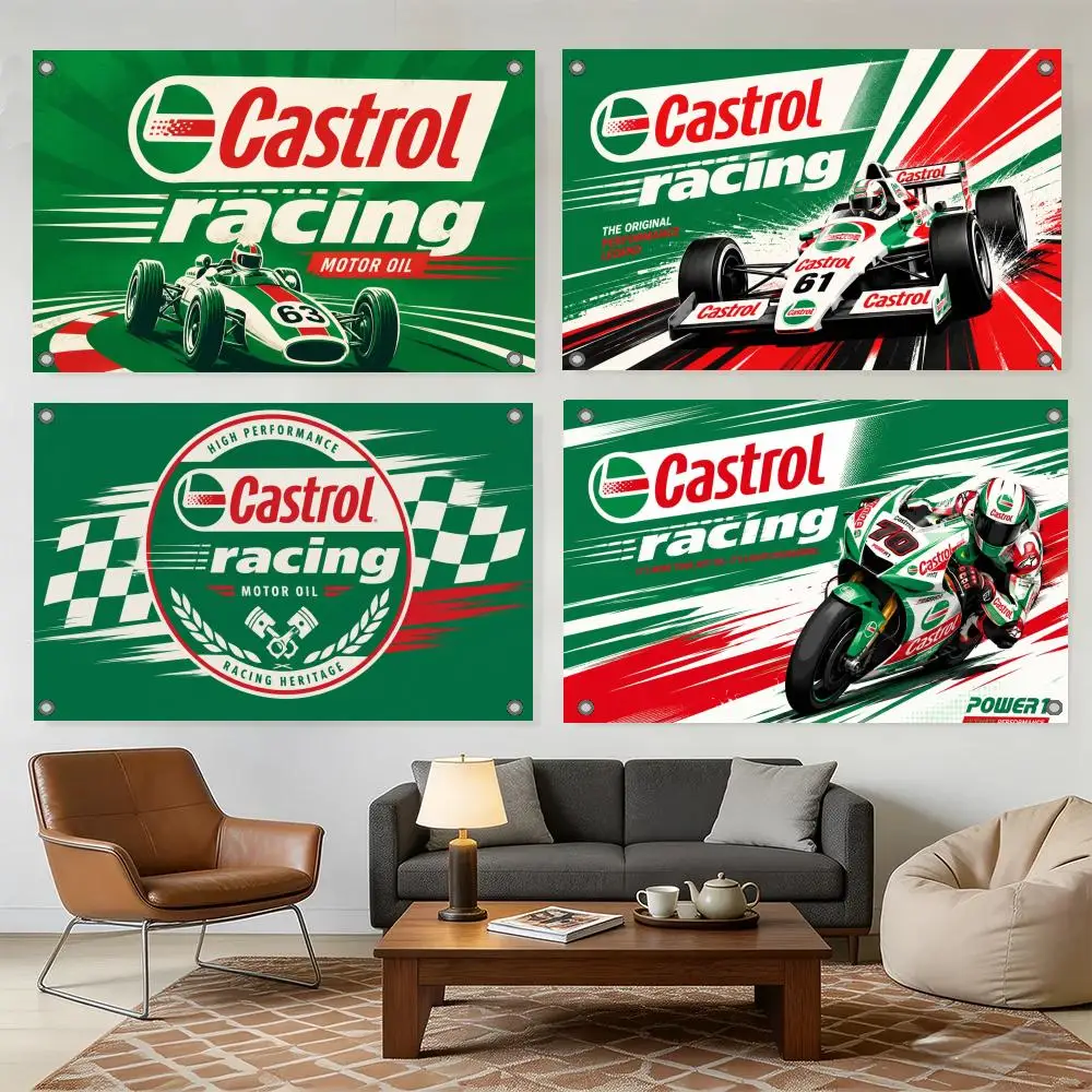 Brand Castrol Moto Oil Flags Home Yard & Garden Decor Banner - Indoor Outdoor Wall Hanging Flag
