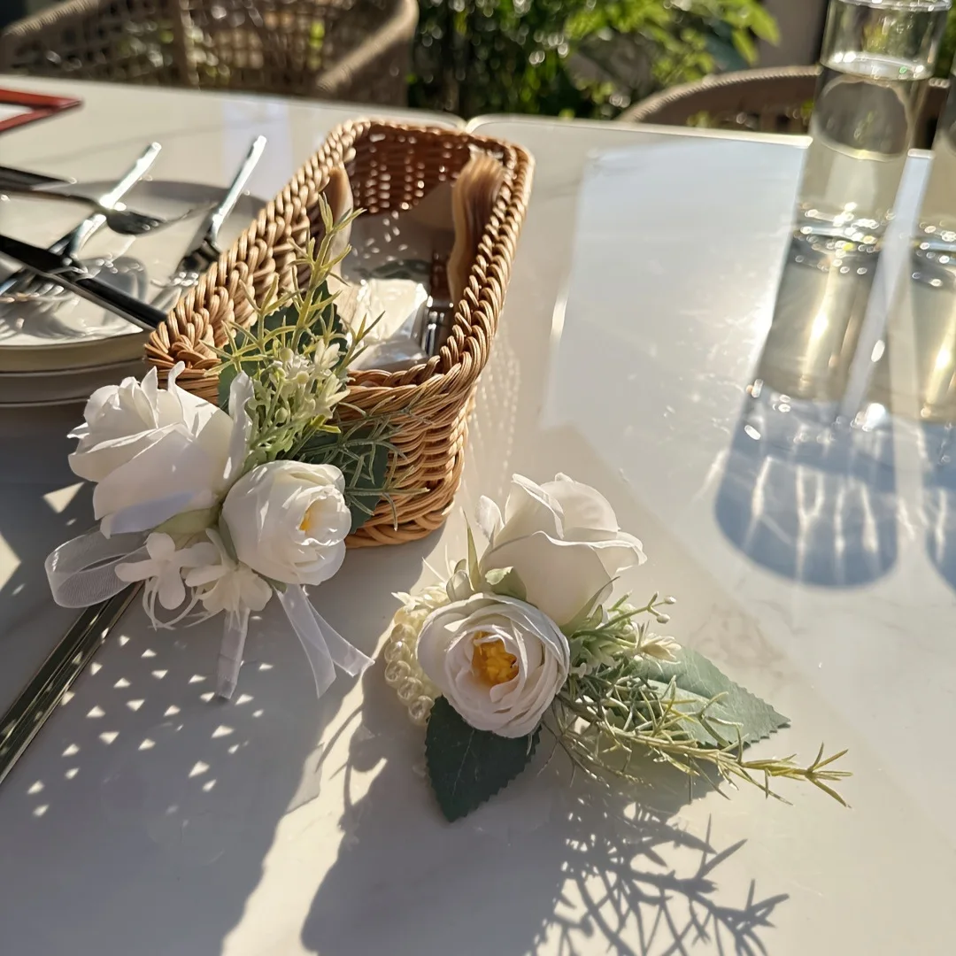 

Boutonniere for Men, Artificial Flowers for Wedding Decor/Prom/Homecoming, etc.White Ranunculus