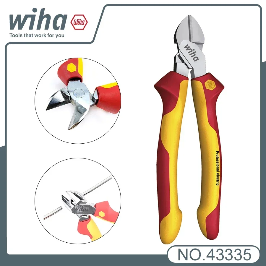 WIHA  Diagonal Pliers 1000V VDE Insulated Semi-circular Head Professional Electric Diagonal Cutter with DynamicJoint 160mm 43335