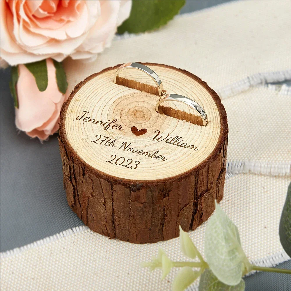 Ringbox aus Holz mit doppeltem Schlitz für Hochzeitszeremonie, Verlobung, Jahrestag, Geschenk, gravierter Ringträger, Halterbox, kostenlos