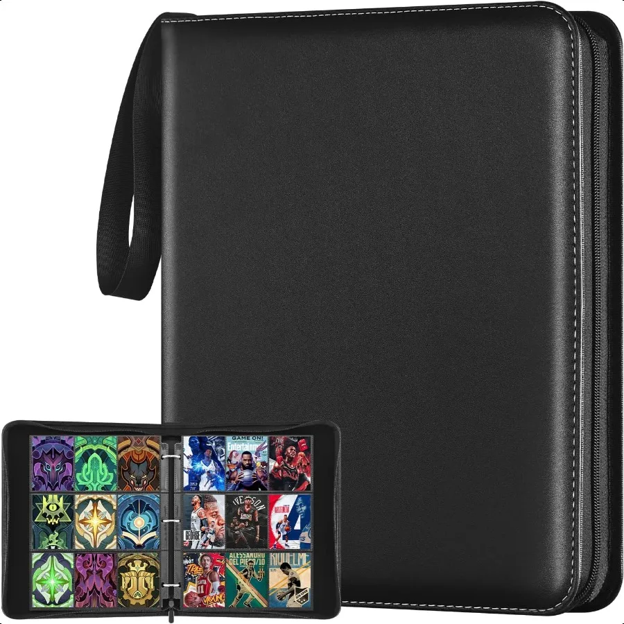 

Папка для карточек с 9 карманами, 900 двухсторонних карманов, папка для коллекции PU для спортивных карточек MTG TCG, черный, черный