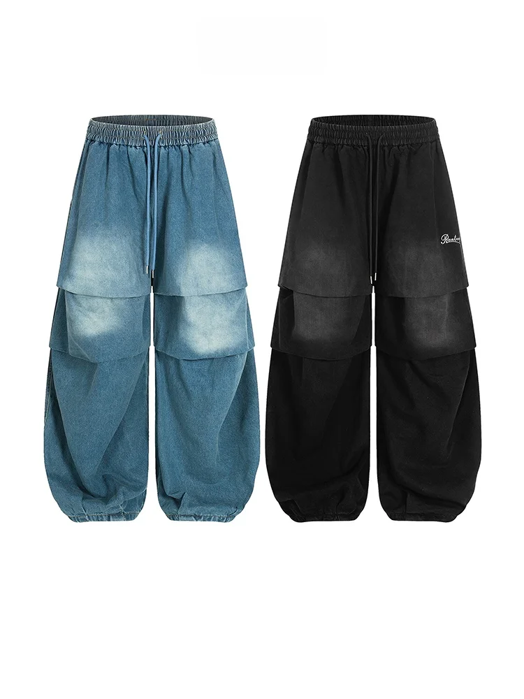 

Широкие джинсовые брюки Waed в винтажном стиле для женщин, с эластичным поясом, повседневные, из смесового хлопка, для пар, Free Center