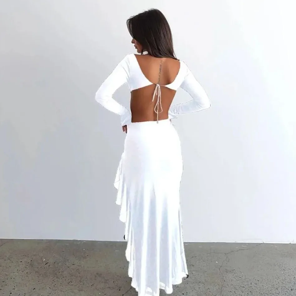 Женское платье-годе с открытой спиной, однотонное приталенное платье с высокой талией в европейском и американском стиле, весна-лето 2024