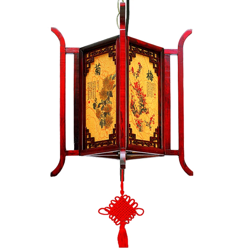 

Chinese antique solid wood square sheepskin lantern teahouse corridor custom advertising four-sided printing palace lamp decorat