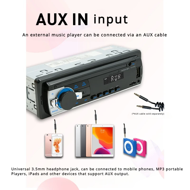 Car Radio, 1DIN Stereo Player, Digital Bluetooth, 45Wx4 FM Radio, Stereo Audio, Music, MP3 Player, USB/SD with AUX Input