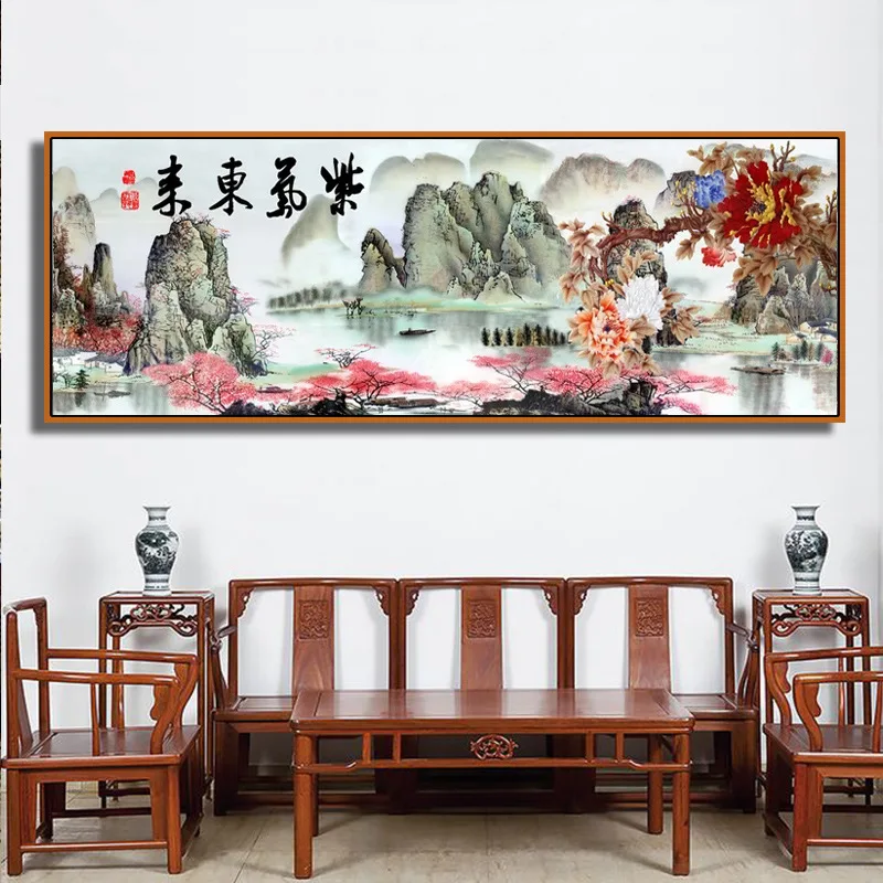 New Chinese Landscape Diamond Painting Purple Atmosphere Comes from the East. Diamond Embroidered Horizontal Auspicious Picture