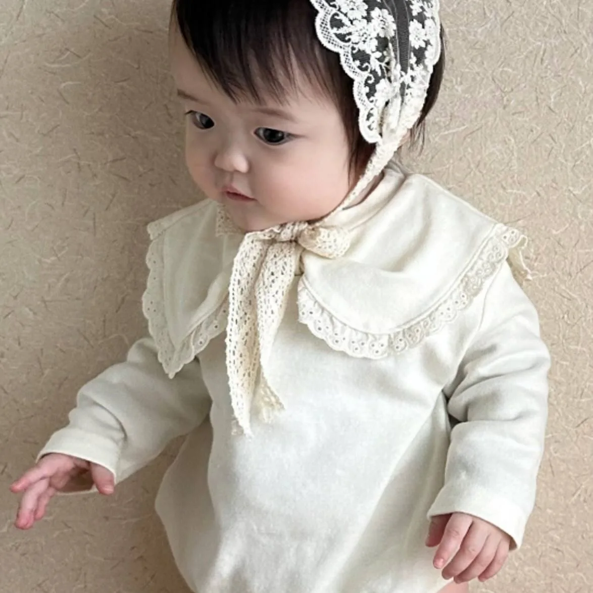 2024 Autumn New Baby Girl Long Sleeve Bodysuit Cotton Infant Girls Peter Pan Collar Jumpsuit Newborn Kids Solid Clothes