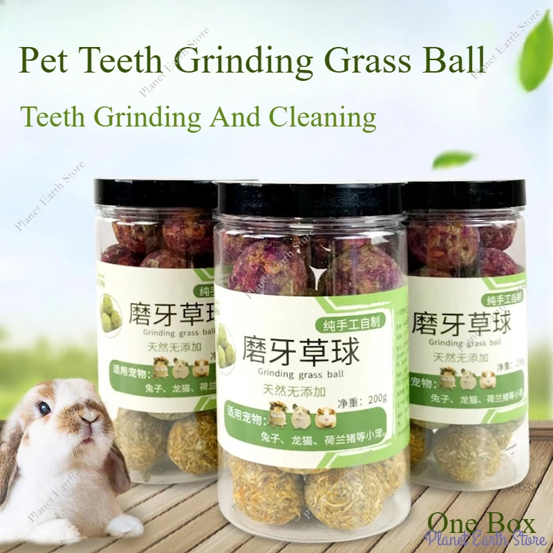 Bunny Chew Toys for Teeth Natural Timothy Grass Ball 100% Natural Flowers Flavored Rabbit Chew Treats Ball Reward Snacks Hamster