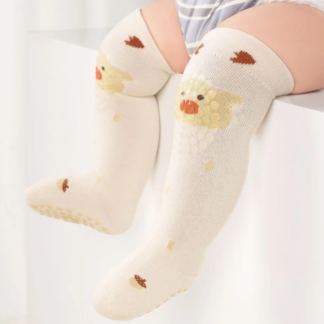 순면 아기 롱삭스 미끄럼 방지 유아 걸음마 양말 무압박 무릎 보호대 바닥 보호