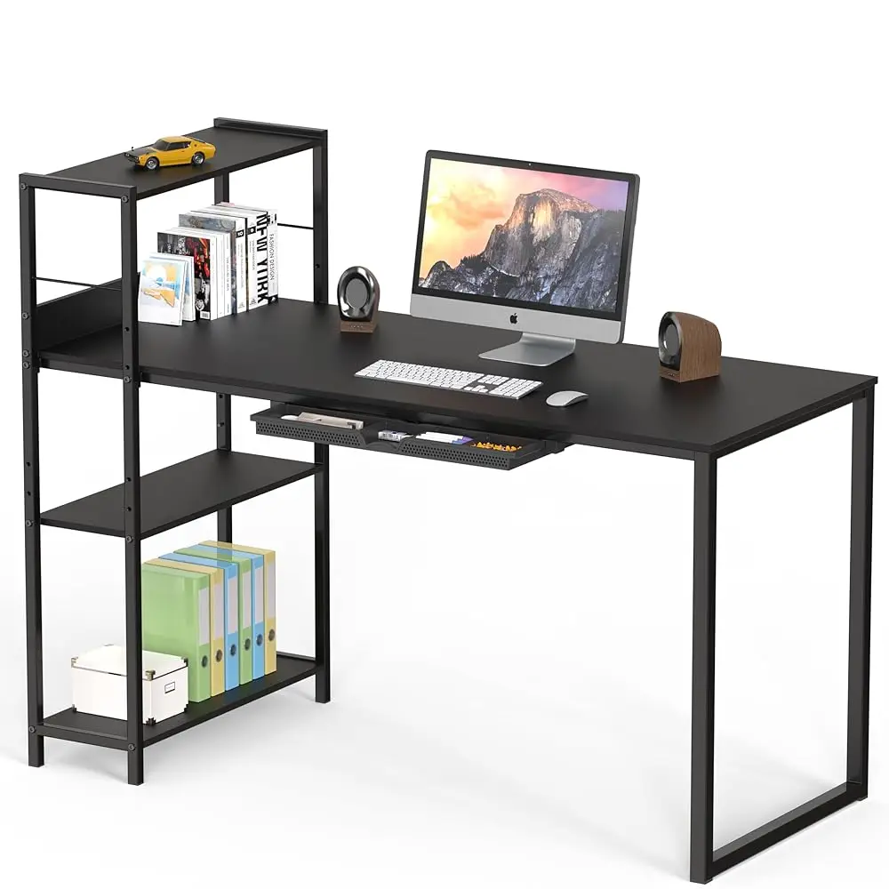 

46-Inch Home Office Mission Computer Desk With Side Shelf And Drawer, Black