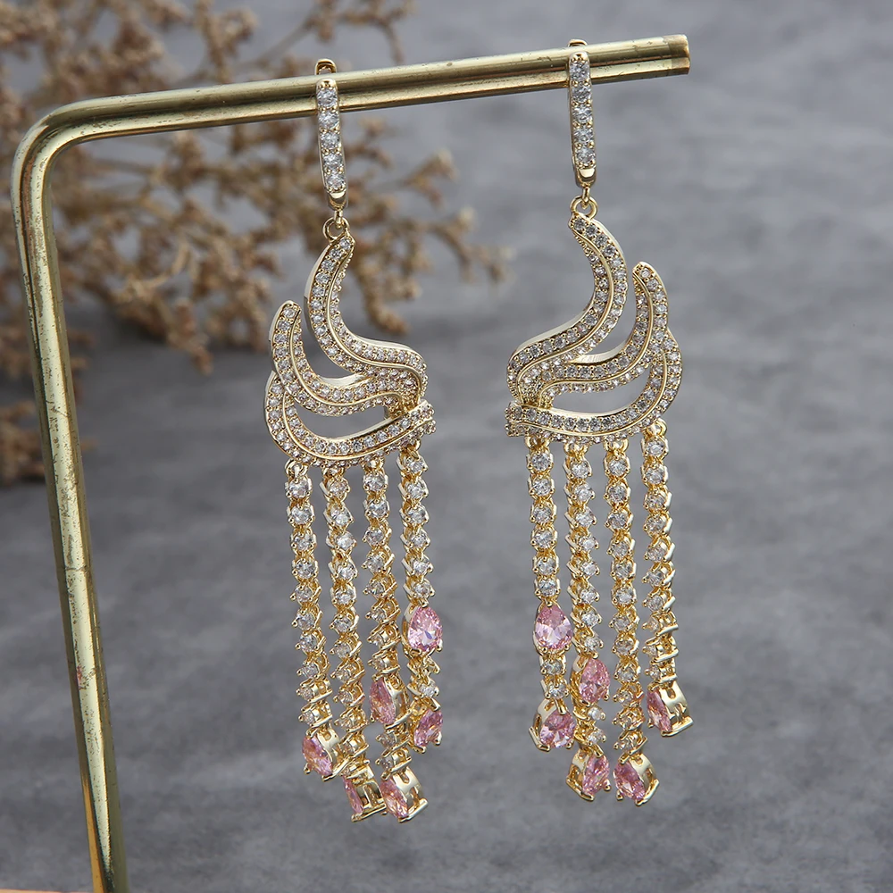 

Luxury Famous Mirco Paved Micro Zirconia Women Bridal Dress Wedding Drop Earring Fashion Jewelry E5623