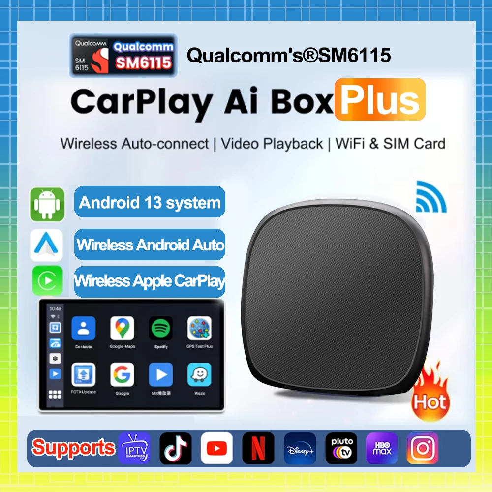 Android 13 Smart CarPlay Ai Box Support Netflix YouTube Split Screen Wireless Android Auto & CarPlay TV Box 4G LTE