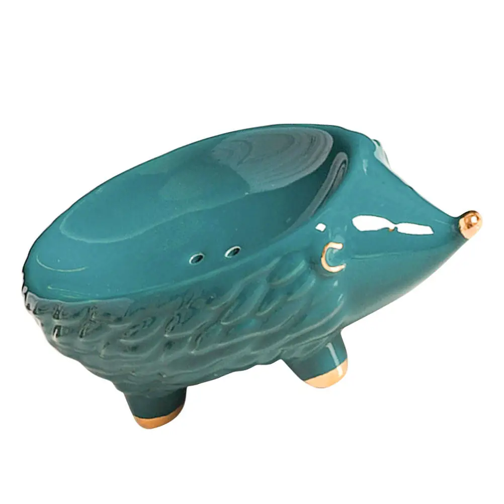 

Ceramic Hedgehog Soap Tray Decorative Cartoon Soap Rack with Drainage Function Multipurpose Bathroom Kitchen Home Supply Holder