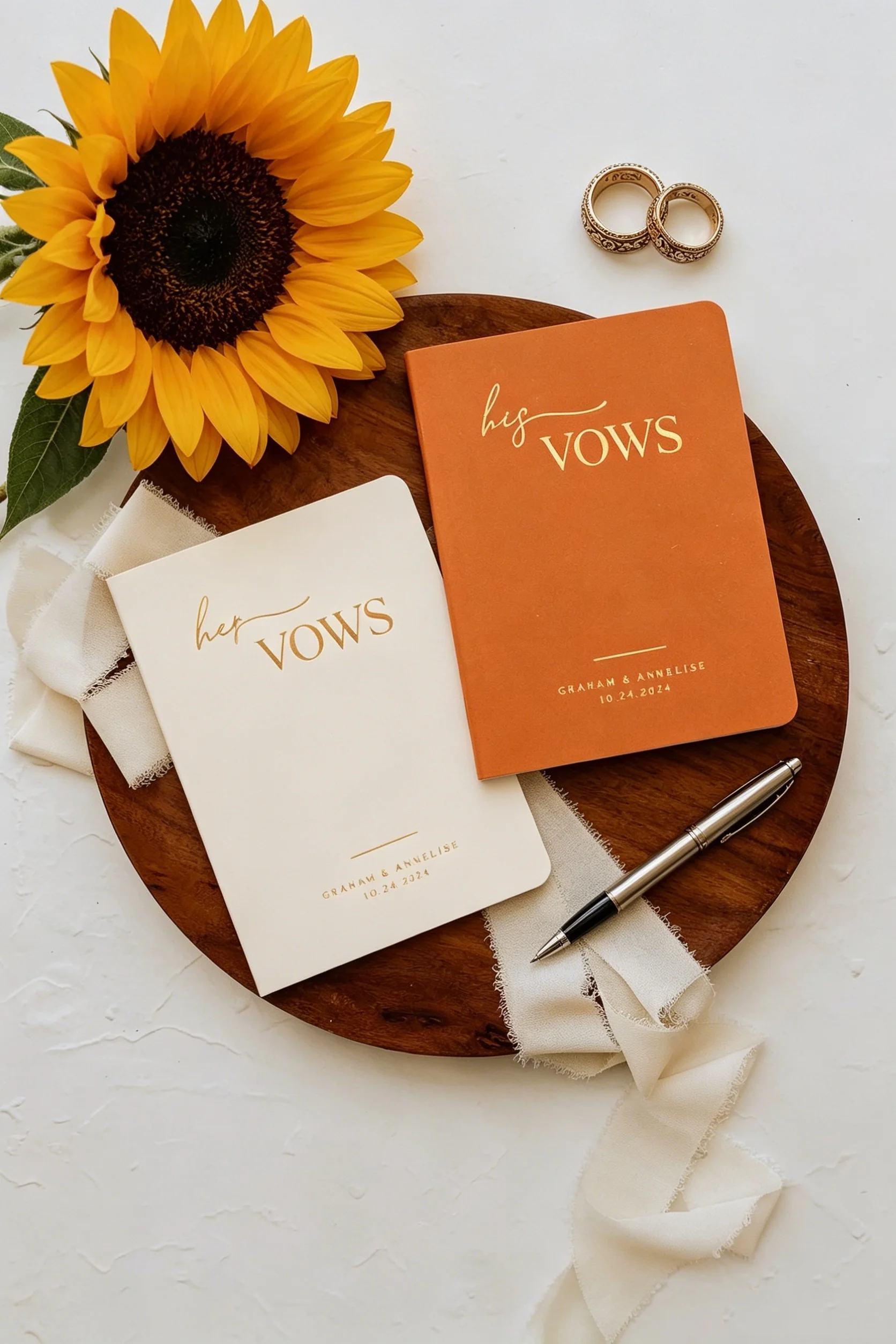 パーソナライズされた結婚誓約書、彼と彼女のカスタムゴールド箔入り誓約ブックレット、花嫁と花婿の結婚誓約再確認式の記念品
