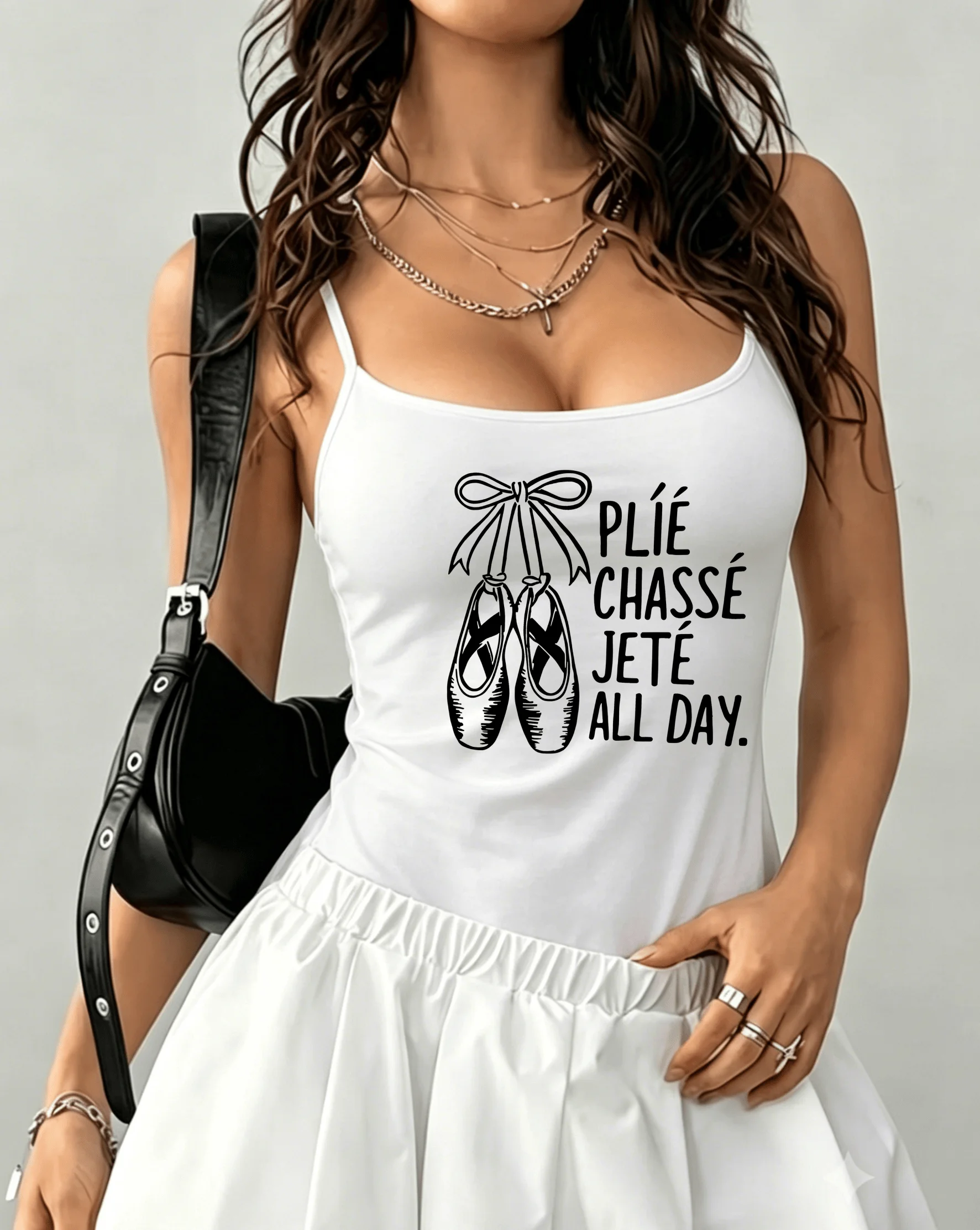 Dance‑Vibe Camisole Women Spaghetti Strap Ballet Pointe Shoes Slogan Art  Silhouette Summer Daily Layering Vest Two Colors