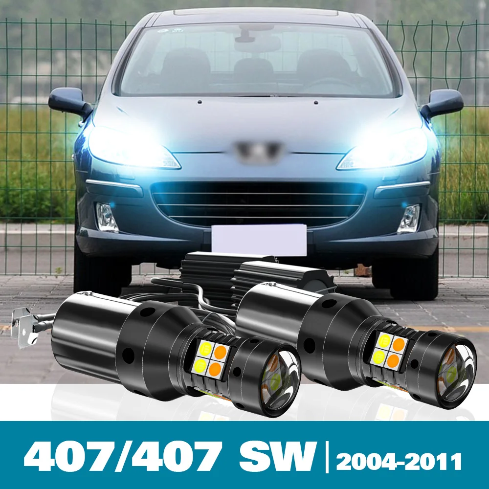 

2pcs LED Dual Mode Turn Signal+Daytime Running Light DRL For Peugeot 407 SW Accessories 2004-2011 2005 2006 2007 2008 2009 2010