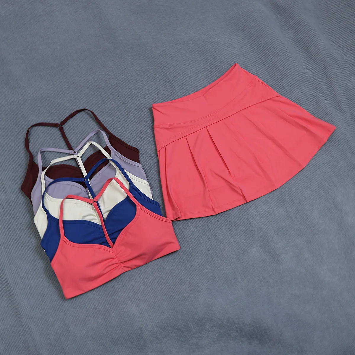 Damen 2-teiliges Tennis-Set Y-Back Sport-BH Plissierter Rock Hochtaillierter Golf-Skort Yoga Fitness Workout Gym Activewear Anzug – Detail 19