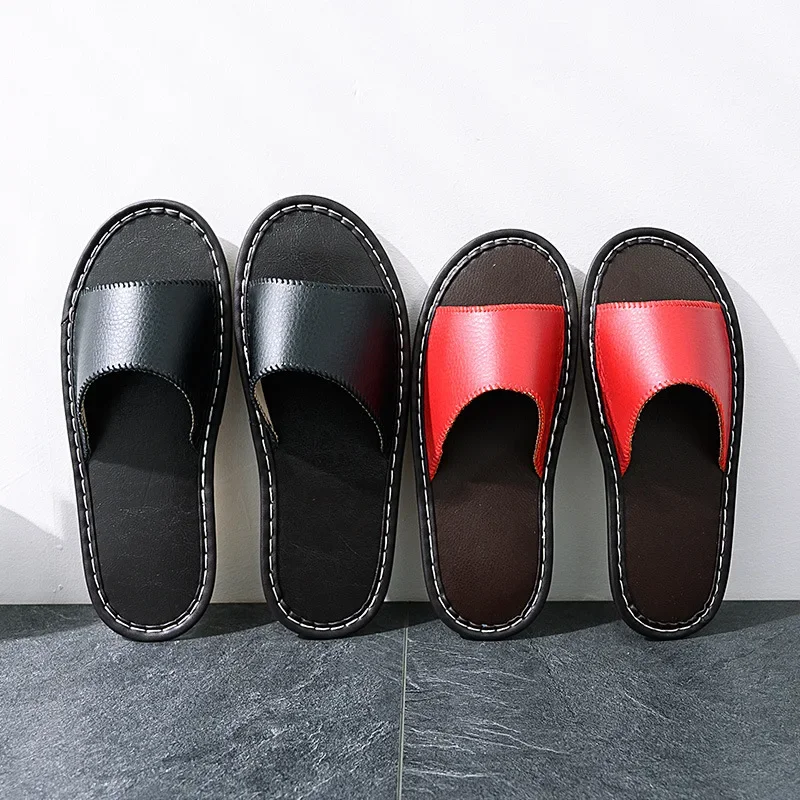 Summer Leather Home Slippers Women Simple Lovers Shoes Soft Bottom Footwear Non-Slip Bathroom Slides Indoor Men Slippers