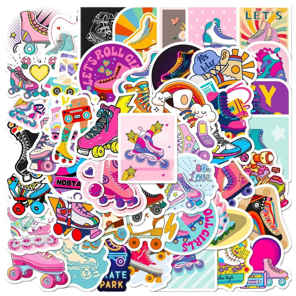 50Pcs Roller Skate Stickers, Waterproof Reusable Decals for Phone & Tablet DIY Personalized Decor Papery Pop Store