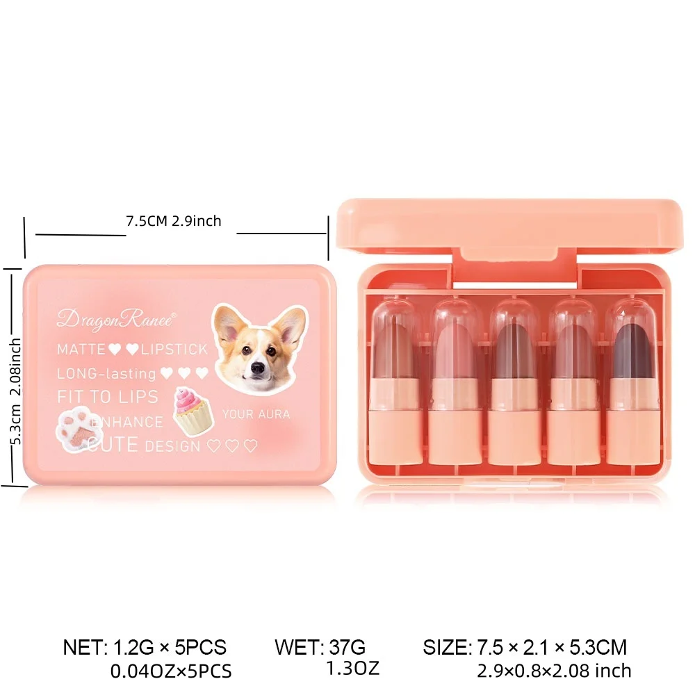 Juego de cinco lápices labiales, brillo de labios mate, versátil, resistente al agua, blanqueamiento duradero, barro labial que mejora el cutis, no se decolora, brillo de labios antiadherente