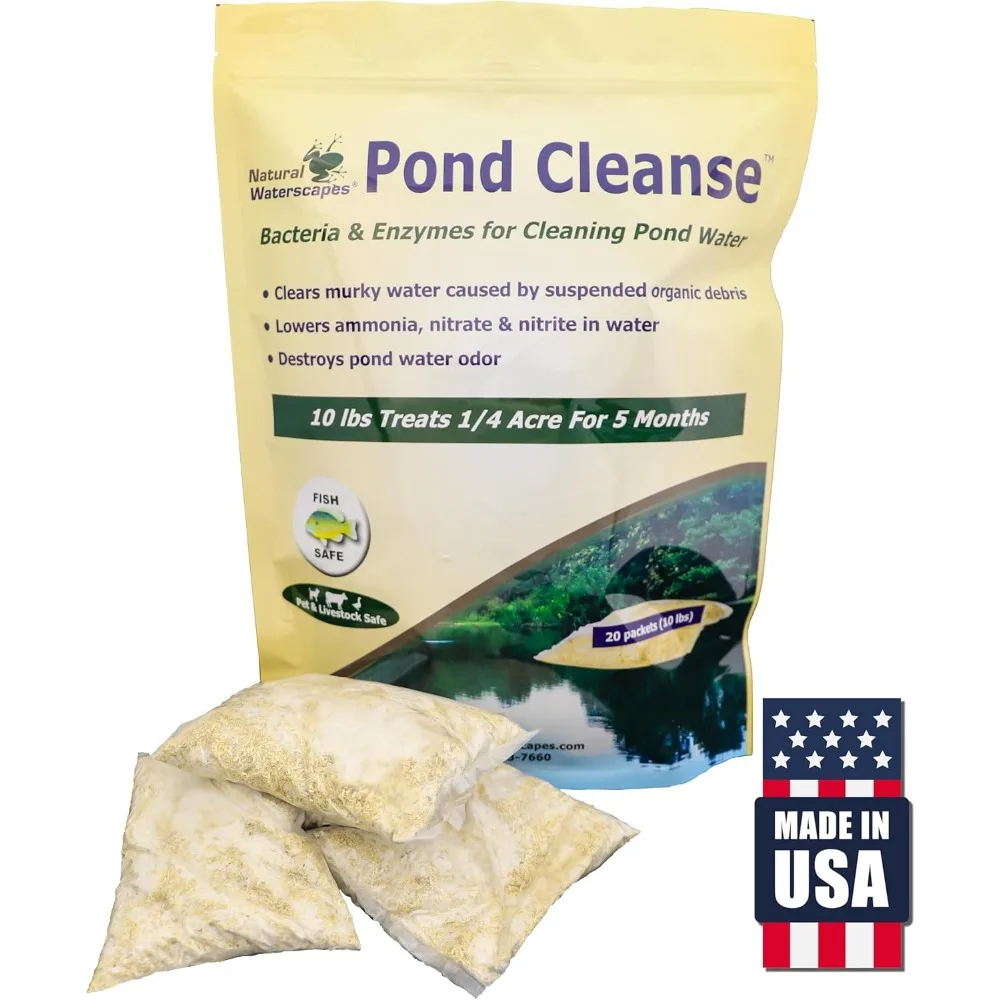 Limpieza de estanques, trataciones de 10 lb, limpiador natural de estanques de 2,5 Acres y paquetes de clarificador de agua, tratamiento de estanques fácil de usar