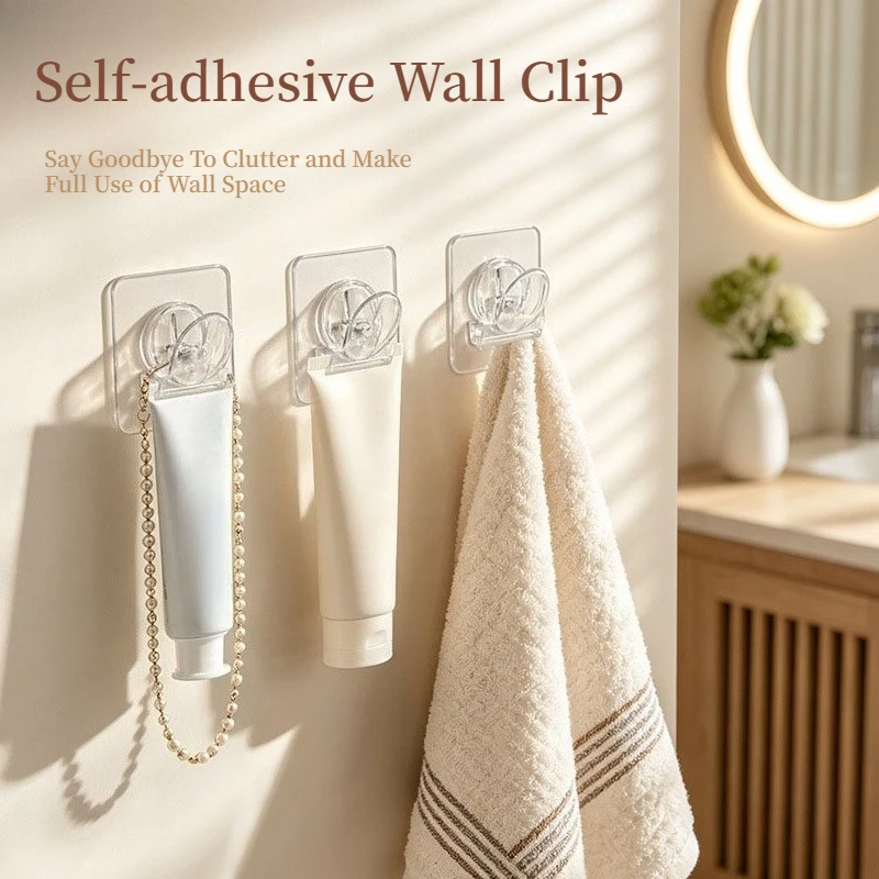 Transparent Self-Adhesive Wall Clips Multi-Purpose Sticky Note Memo Food Bag Sealer Office File Bill Towel Clips Home Organizer