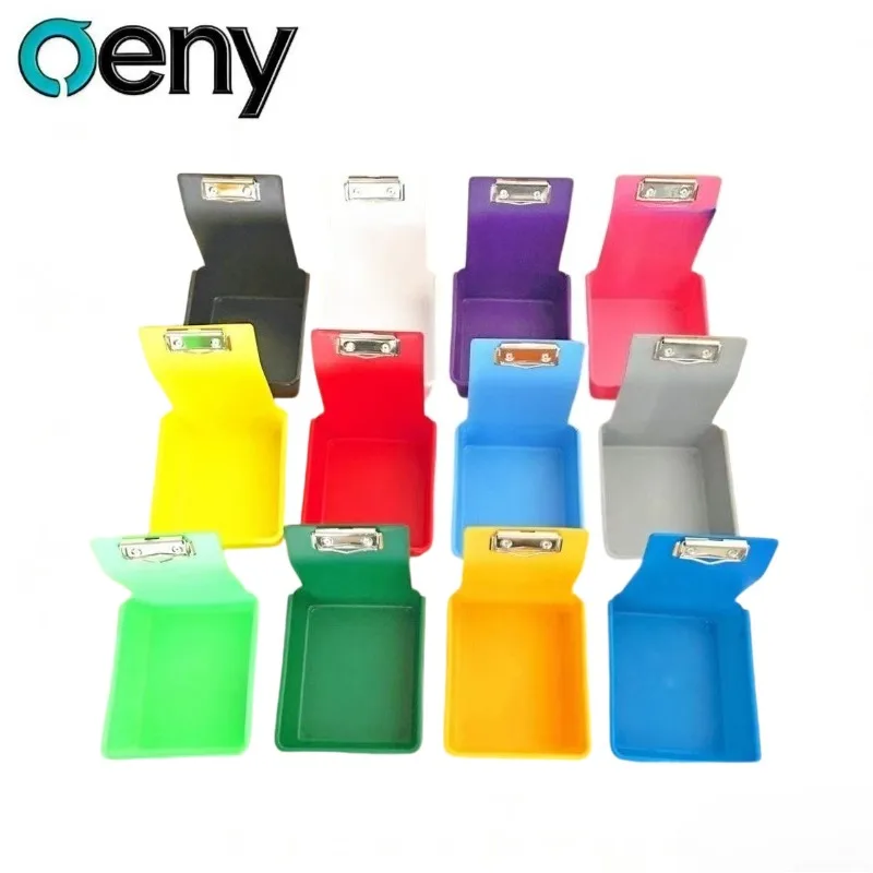 

10pc Dental Lab Work Pans with Metal Clip Holder Tools Colourful Plastic Storage Box Tray Dentistry Lab Sorting Organizing Box